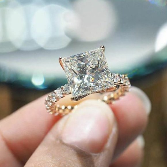 Shinny Big Diamond Square Shaped CZ Band Rings for Women, HA4471-6 - Picture 2 of 5